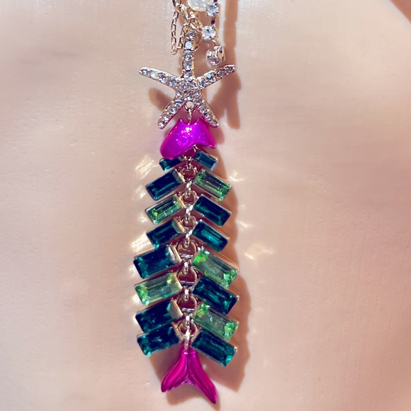 New Betsey Johnson HOLIDAY REEF FISH TREE LONG PENDANT GREEN - Picture 5 of 6